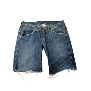 True Religion Joey Low Rise Denim Shorts Size 31 Embroidered Y2K Flap Pocket